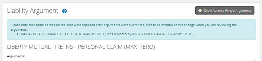 Screenshot of the Liability Arguments tab